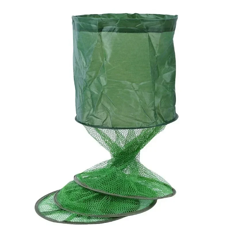 Portable Nylon Mesh Net Steel Ring Folding Fish Cage Fishing Trap Net Fish Basket Tackle Fish Storage Fishing Accessories