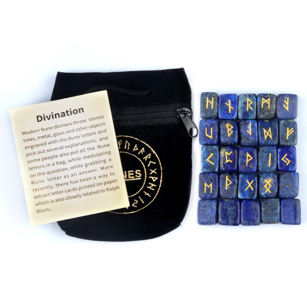 25pcs/bag Runes Natural Crystal Agate Stone Lune Runestone Rudraksha Amethysts Rose Quartz Square Engraving Jewelry Accessories