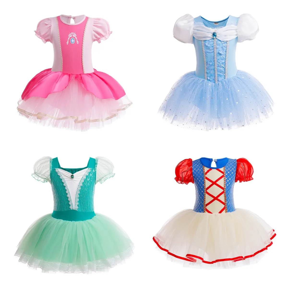 Girls' ballet Practice Dress Puffy Skirt Puffed Sleeve Dance Costume Cute One-piece Princess Gauze Dress