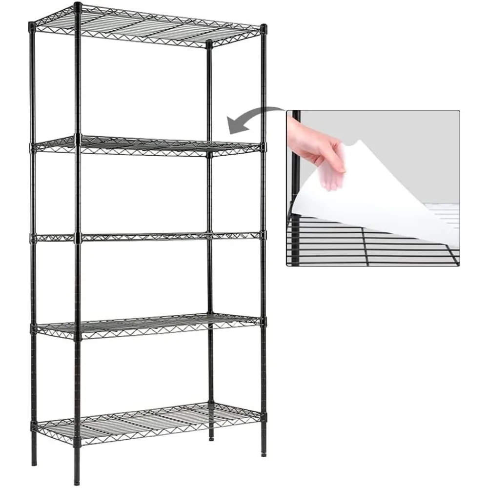 

5-Tier Storage Shelves, Adjustable Shelving Unit 150 lbs Loading Capacity, Steel Garage Shelf, Pantry Shelves with 5pcs Liners