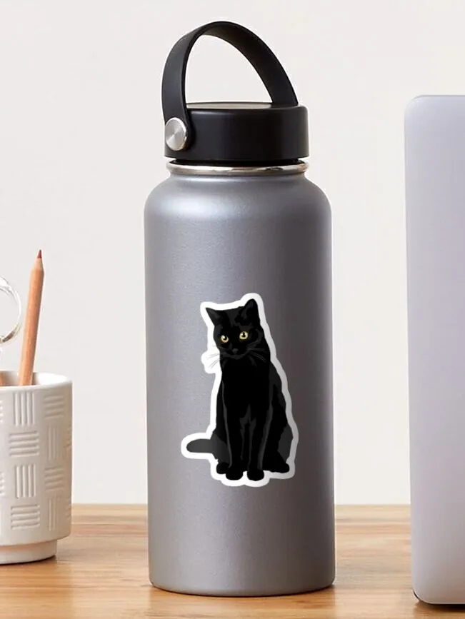 Etiqueta do gato preto para a decoração do portátil, Arte bonito dos desenhos animados para o quarto, carro, mala pública elegante