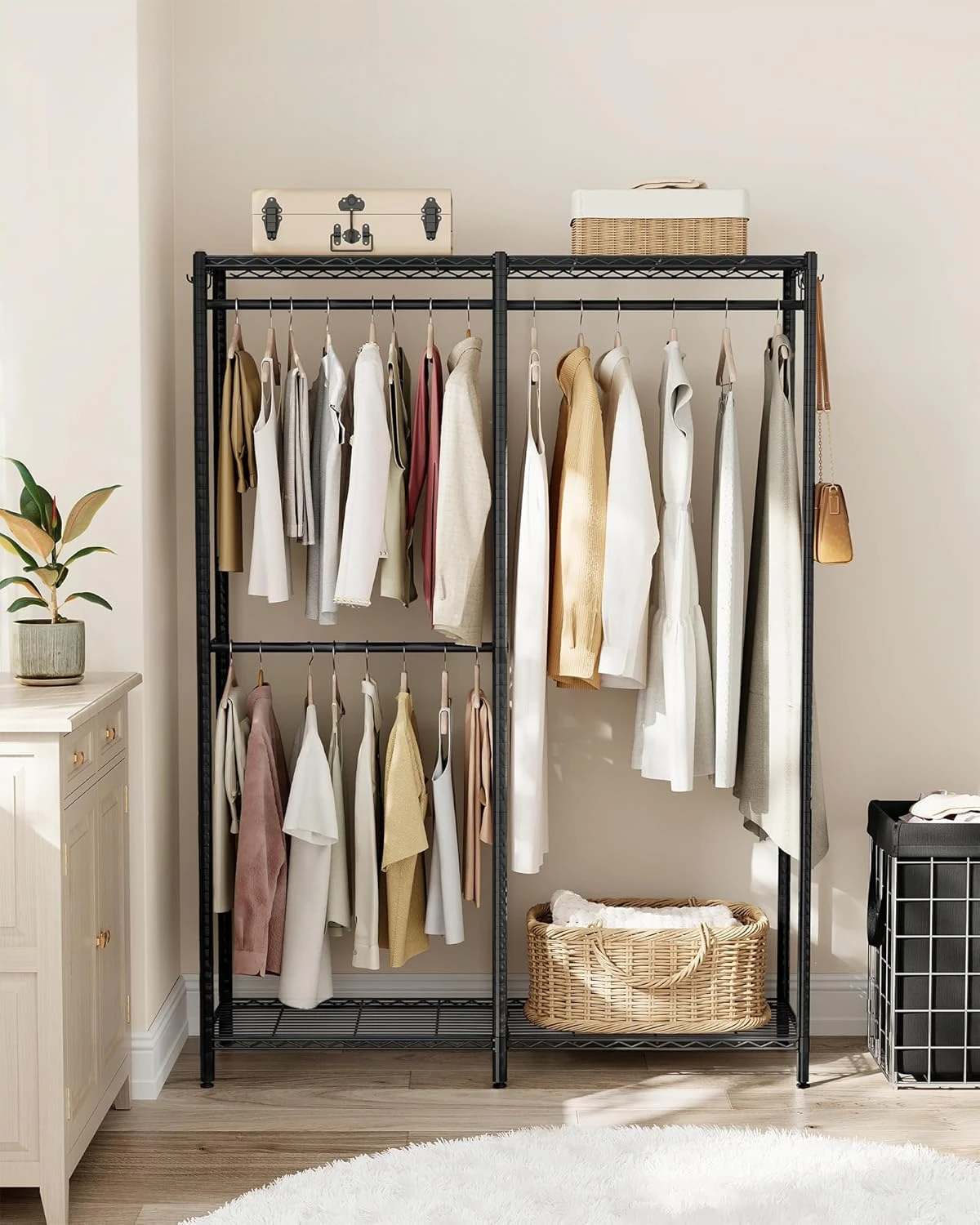 

Clothes Rack, Freestanding Wardrobe Closet, Metal Clothing Racks, Heavy-Duty Garment Rack
