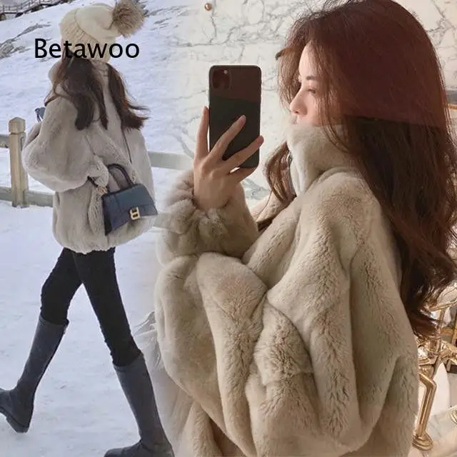 Womens faux fur overcoat rex rabbit fluffy texture elegant classic style short design suitable for petite figures warm autumn w