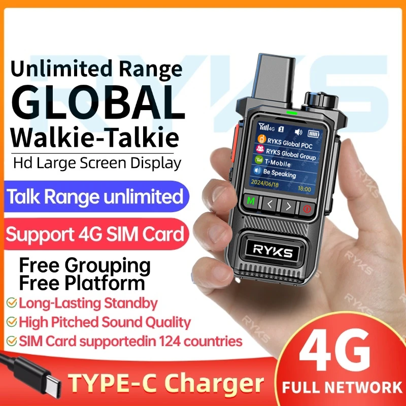 Global Intercom Walkie Talkie, Rádio Bidirecional, Mini Dispositivos Sem Fio, 1000km Comunicação, Plataforma Livre, 4G, PTT