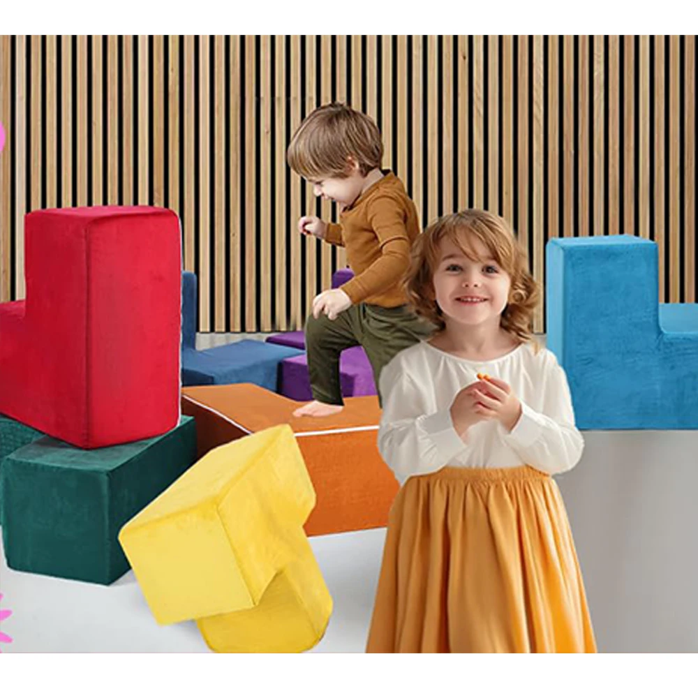 Bedroom & Living Room Custom Modern Modular Fabric Sofa Set with Folding Bed Kids Jigsaw Puzzle Blocks