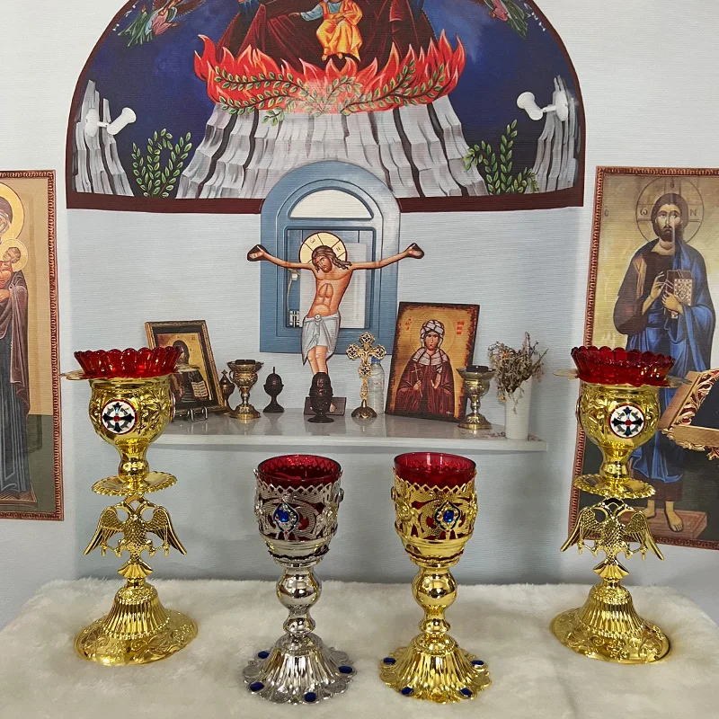 Orthodox Gold Candle Holder Votive Candelabra Jesus Christ Catholic Religious Candlestick Church Decor Supplies Jesús candelero