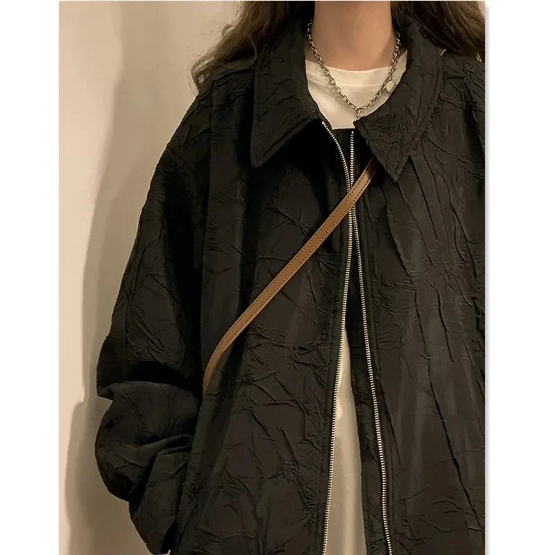 Fallow Temperament Textured  Work Coat Women's  Cardigan  Jacket  Early Spring Chic Retro Port  Design Baseball Uniform