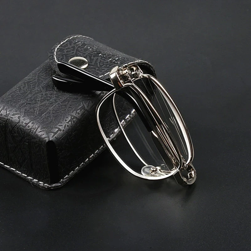 New Folding Reading Glasses Metal Square Farsightness Glasses For Men With Case+0.5+0.75+1.25+175+225+275+5+6