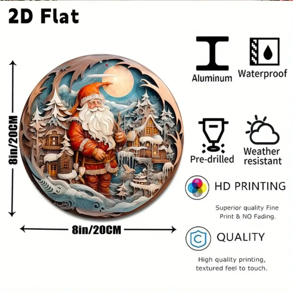 Fantesi 1 قطعة إكليل عيد الميلاد علامة معدنية مستديرة جدار ديكور سانتا الشتاء المشهد شنقا زخرفة #3
