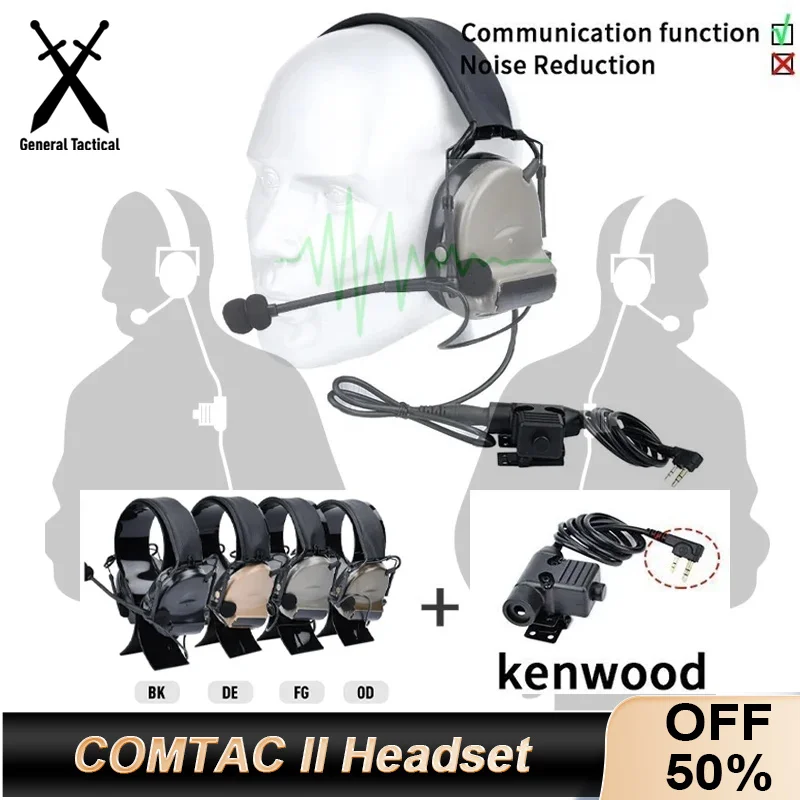 

WADSN COMTAC II Headset Communication Shooting Headphone Airsoft Kenwood U94 PTT Earphone Outdoor Hunting NO Noise Reduction