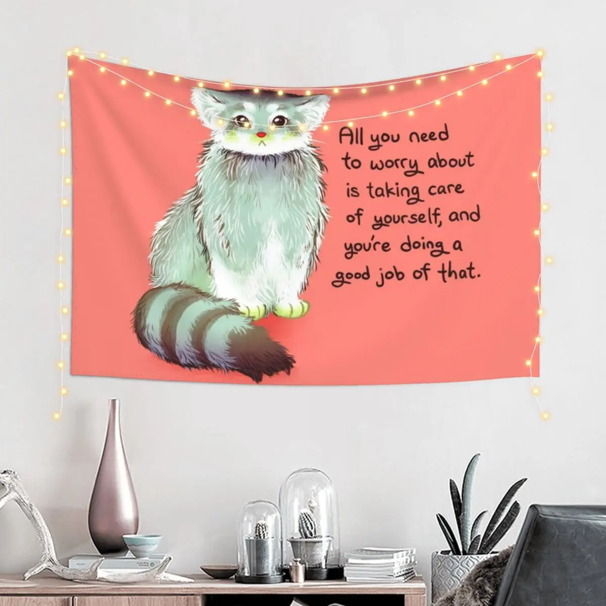 All You Have to Worry About is Taking Care of Yourself Pallas Cat Tapestry Decorative Wall Murals Decorative Wall Mural Tapestry