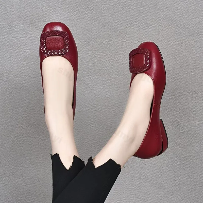 Soft leather cow tendon soft sole spring autumn women's leather shoes festive women's summer wedding banquet mother's shoes