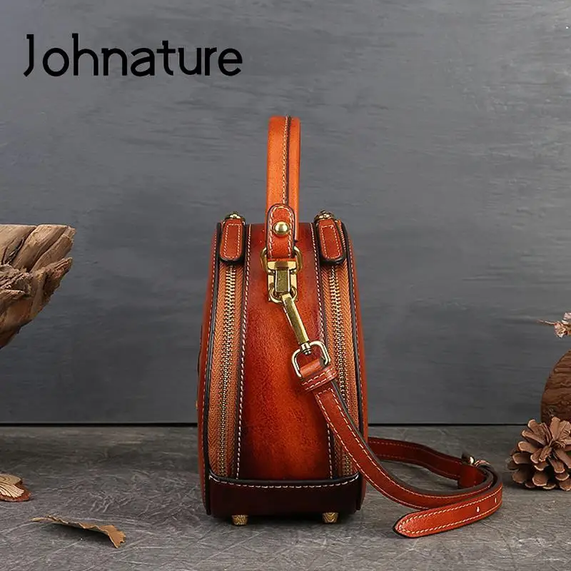 Johnature 2024 New Retro Genuine Leather Women Bag Hand Made Animal Pattern Embossing Handbag Real Cowhide Shoulder Bags