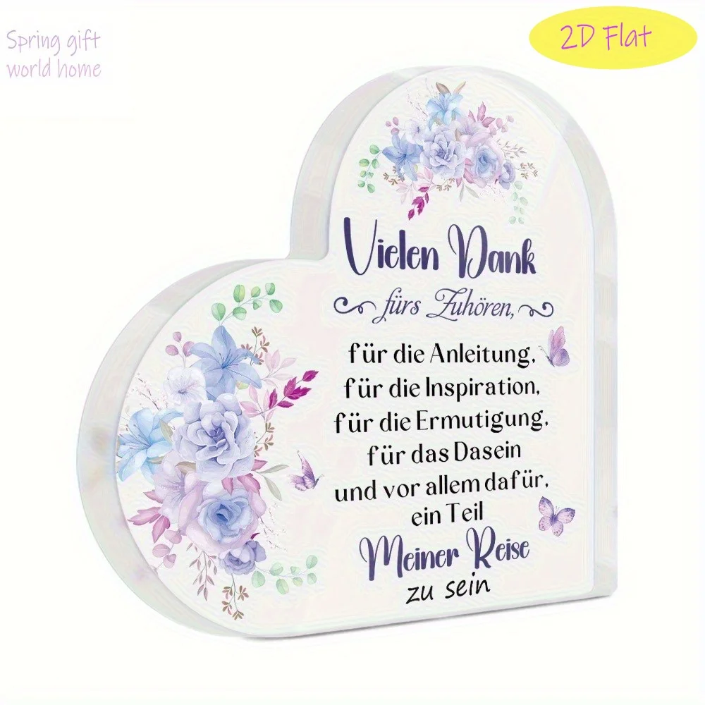 CIFBUY Acryl-Herz-Schild mit deutschem Blumen-Liebeszitat, Tischdekoration, modernes Bauernhaus-Stil, Beileids- und Erinnerungsgeschenk, 10,2 x 10,2 cm