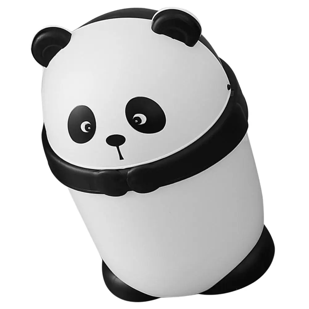 

Small Garbage Can Trash Cans Container with Cover Bin Cute Panda Little Decorative Office
