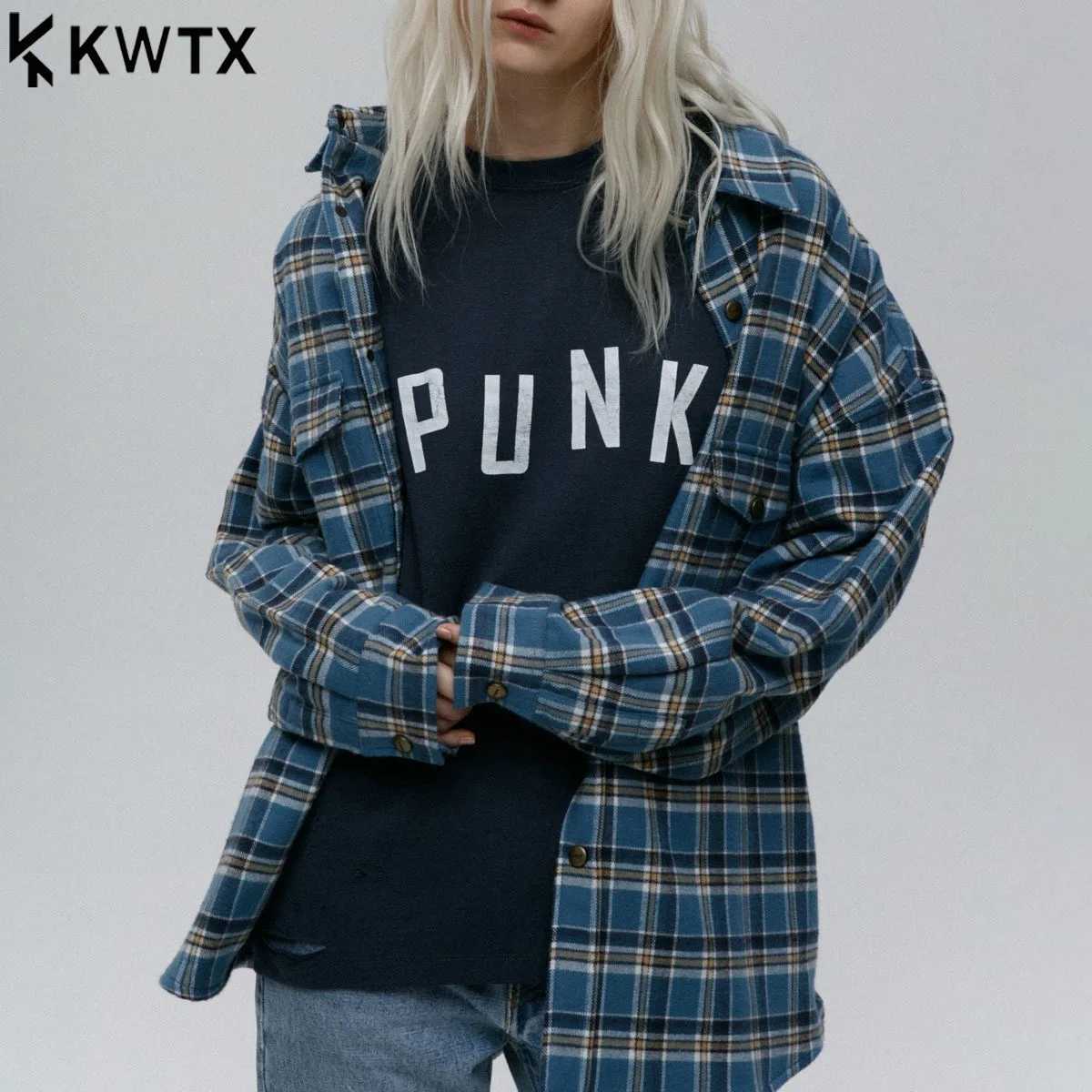 

KWTX Women’s Blue Plaid Lapel Shirt Jacket Single Breasted Casual Chic Elegant Office to Party Fall Winter Daily outfit