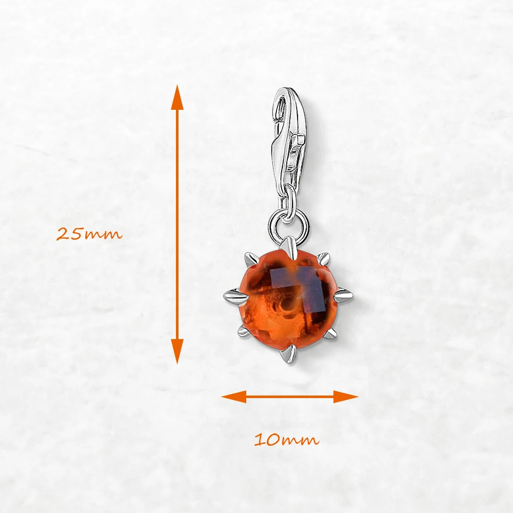 Claw Setting Orange Stone Pendant Charm Brand New Fine Jewelry Real 925 Sterling Silver Lucky Classic Gift For Women Men