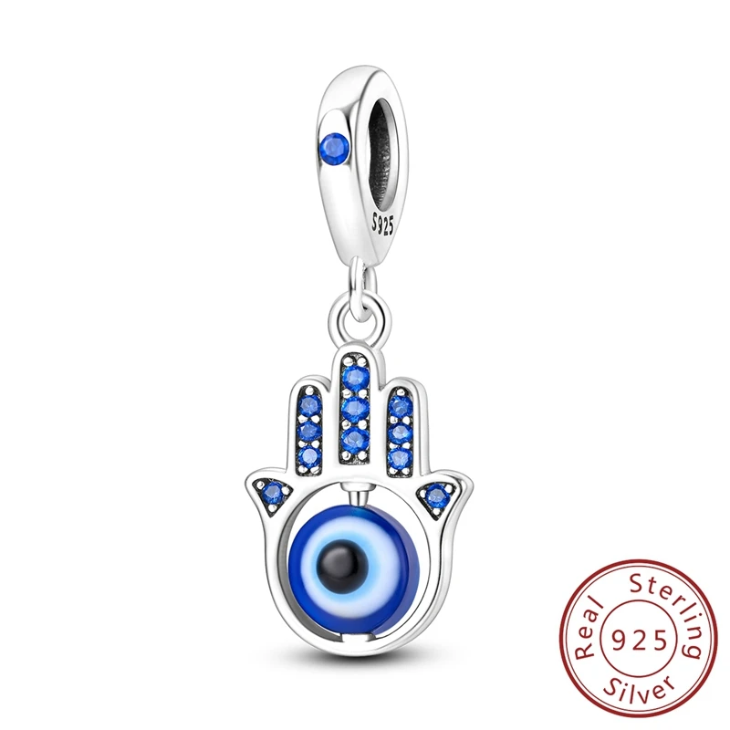 925 Sterling Silber blaue Augen und Palme Charms Kreuzigung Perlen Frauen Freundinnen Schmuck Geschenk – Detail 36