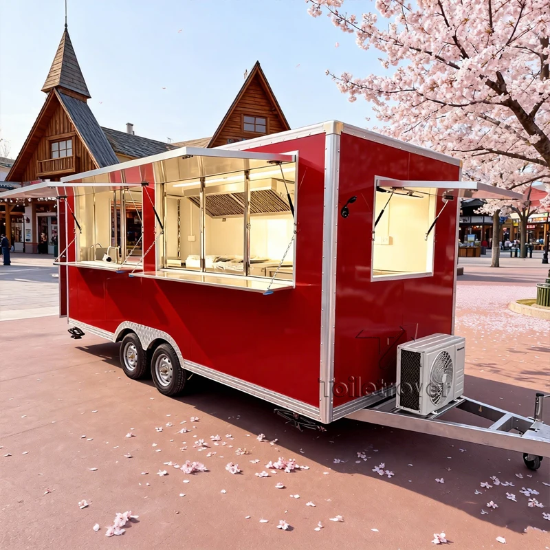 Large Mobile Food Van Trailer Dessert Fast Food Trailer Ice Cream Food Truck Container Food Truck with Concession Window