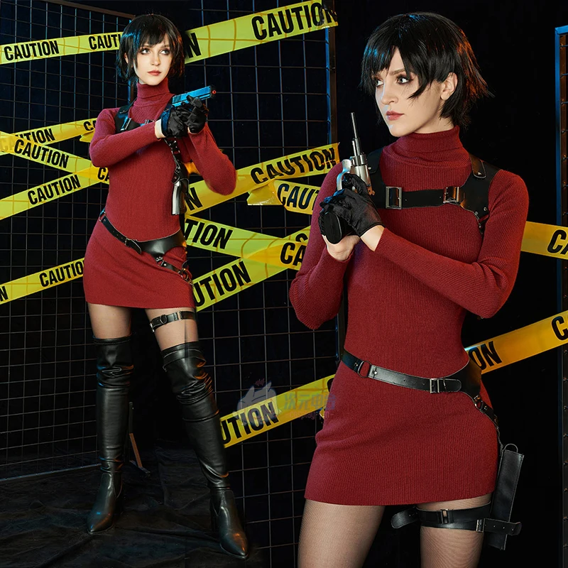 Pre-Sale  Resident Evil 4 Ada Wong Red Knitted Dress Cosplay Game Costume Full Set