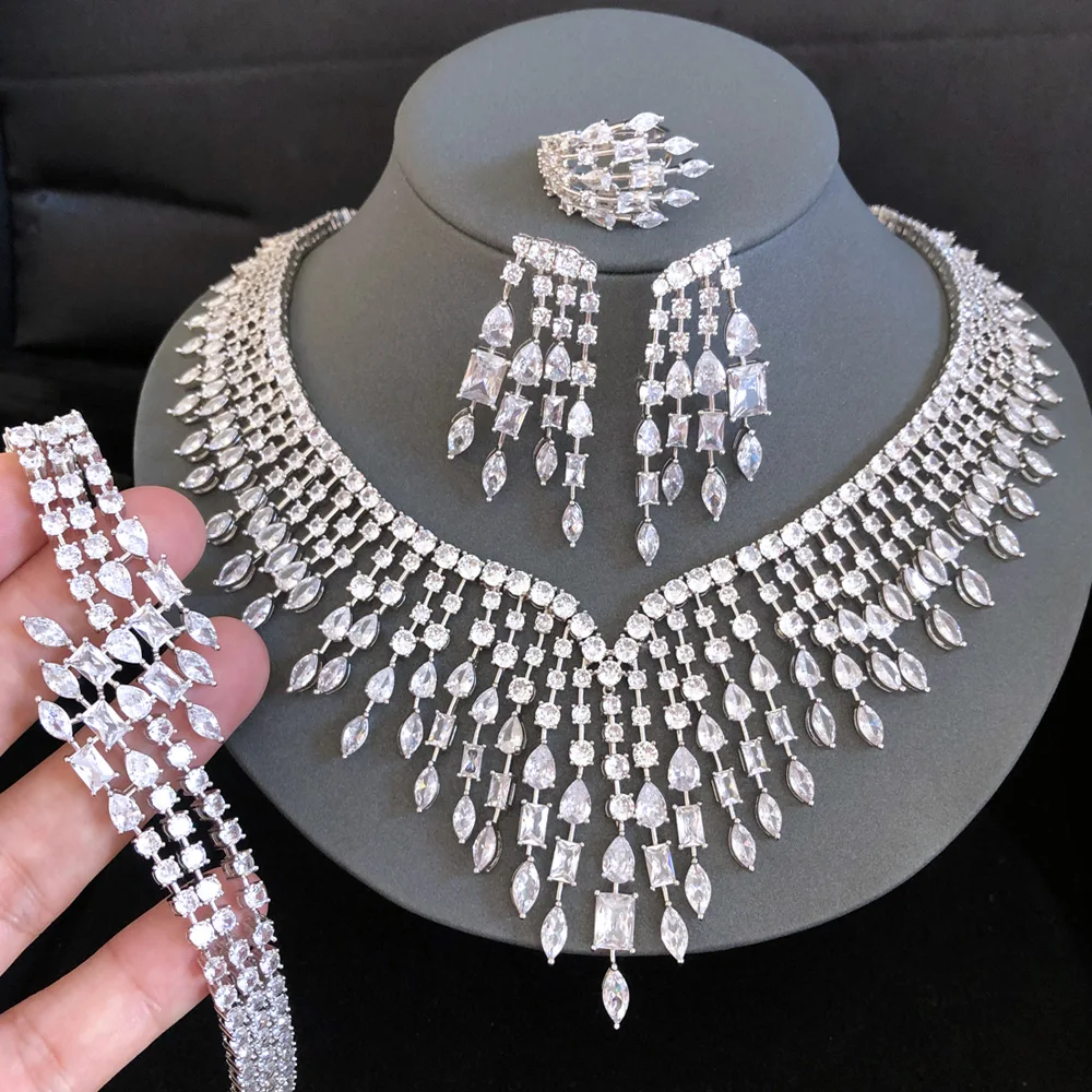 

Missvikki New Luxury Necklace Bangle Earrings Ring 4PCS for Noble Women African Dubai Noble Bridal Jewelry Sets Wedding Set