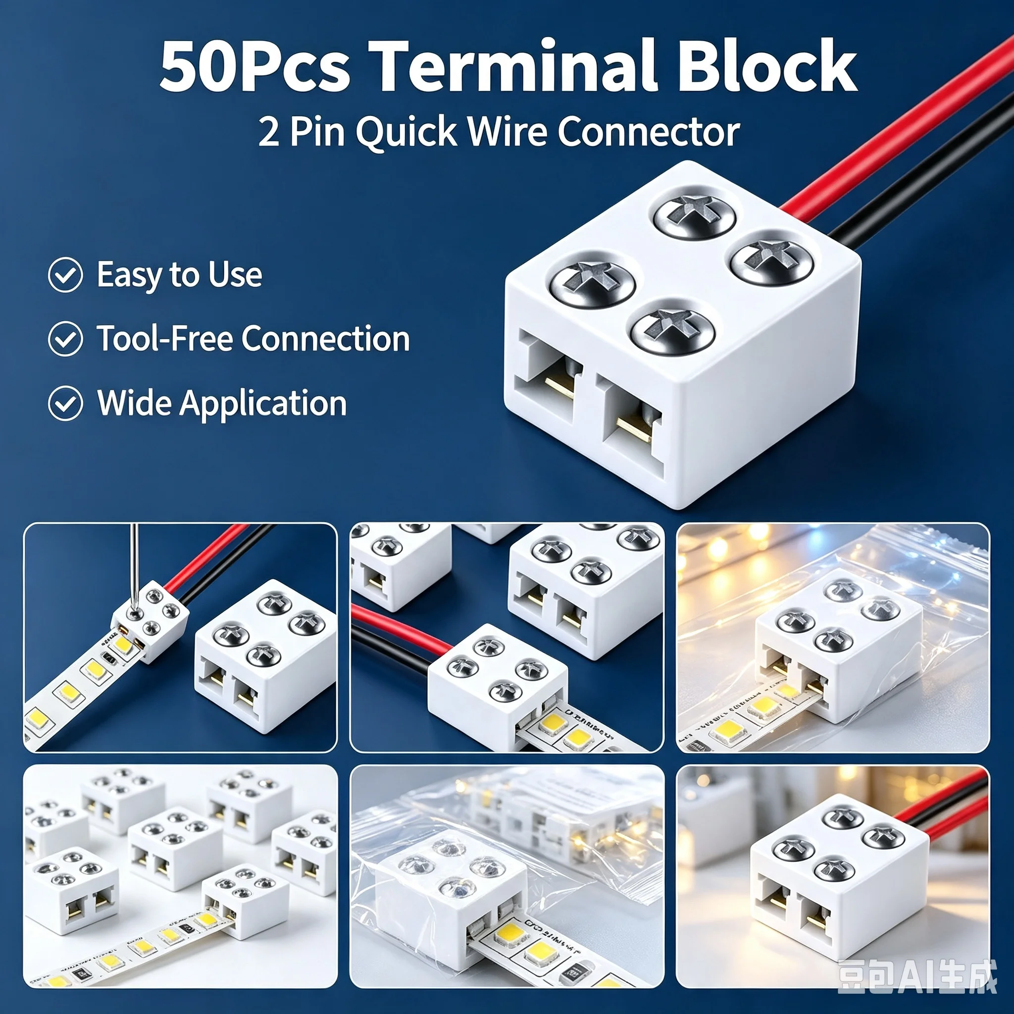 50pcs High Quality LED Strip Buckle 8mm Terminal Splice Plug Screw-in 2-Pin Fixing Clip Free Welding Led Light Strip Connector