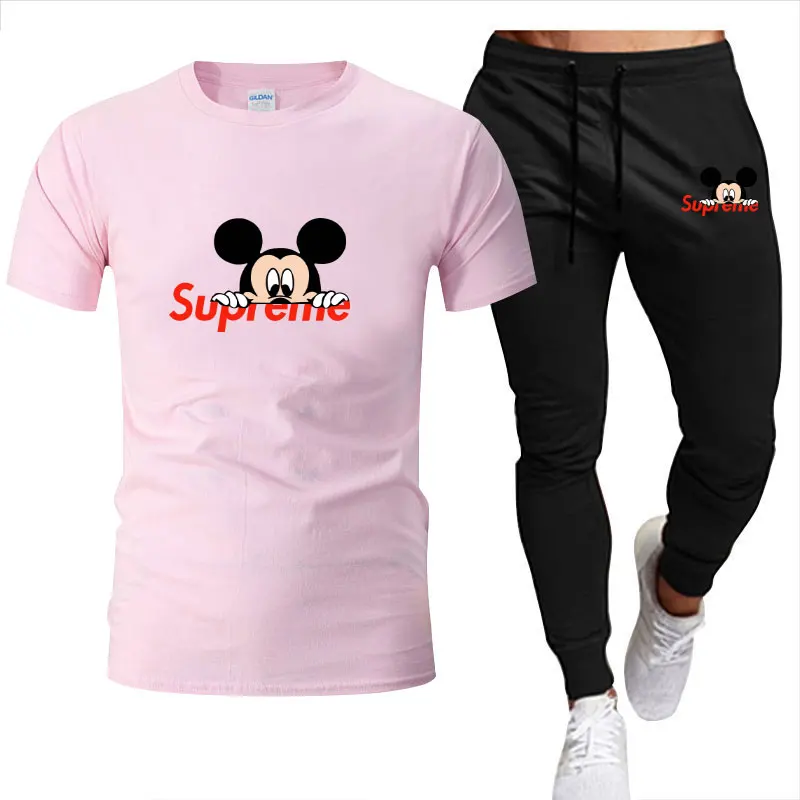 ديزني ميكي ماوس الصيف مجموعة الرجال عادية قطعتين موضة الكورية تي شيرتات قصيرة الاكمام + السراويل الخريف في الهواء الطلق نمط الرجال عادية #4