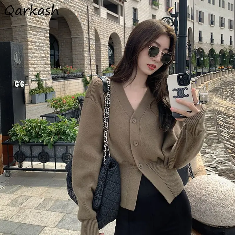 

Cardigans Women Button-up Spring V-neck Flattering Waist Long Sleeve Knitted Tops Solid Home Slim-fit Spliced All-match Fluffy