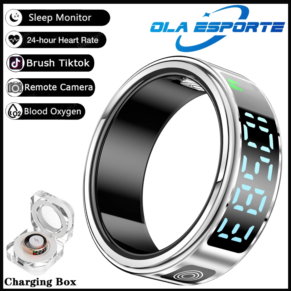2025 Smart Ring mit Display und Touch-Funktion, kabellosem Laden, Gesundheitsmanager, 5 ATM wasserdicht für Männer und Frauen, Ring HT30