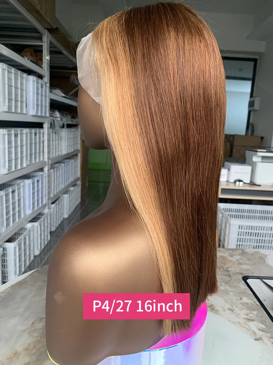 250% جودة عالية الفيتنامية 13x4 سوبر مزدوجة تعادل الدانتيل الجبهة الباروكات شعر الإنسان بوب 4 27 الملونة العظام مستقيم الدانتيل شعر مستعار أمامي