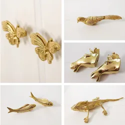 Gold Furniture Handle Door Knobs Solid Brass Butterfly Bird Fish Single Hole Handles for Cabinet Kitchen Cupboard Drawer Pulls
