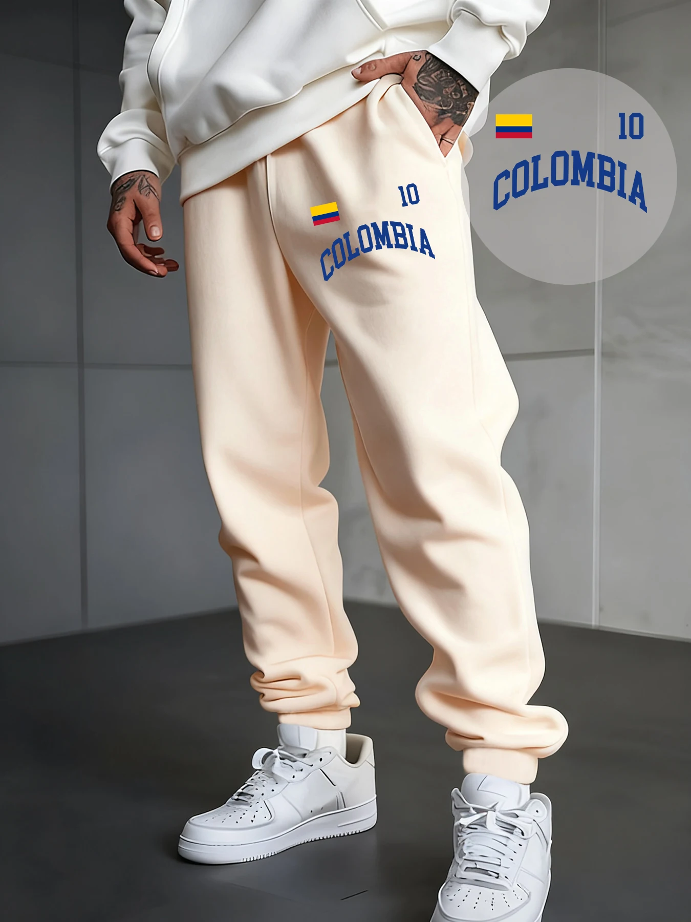 

Colombia Letter And Flag Print Pant Man Drawstring Fleece Sweatpants Sport All-Match Jogging Pants Casual Autumn Male Trouser