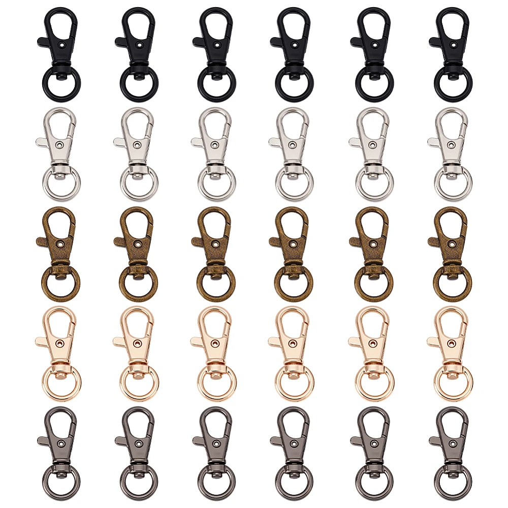 

30Pcs 5 Colors Alloy Swivel Clasps Mixed Color 40x16.5x6.5mm Hole: 7x10.5mm 6pcs/color