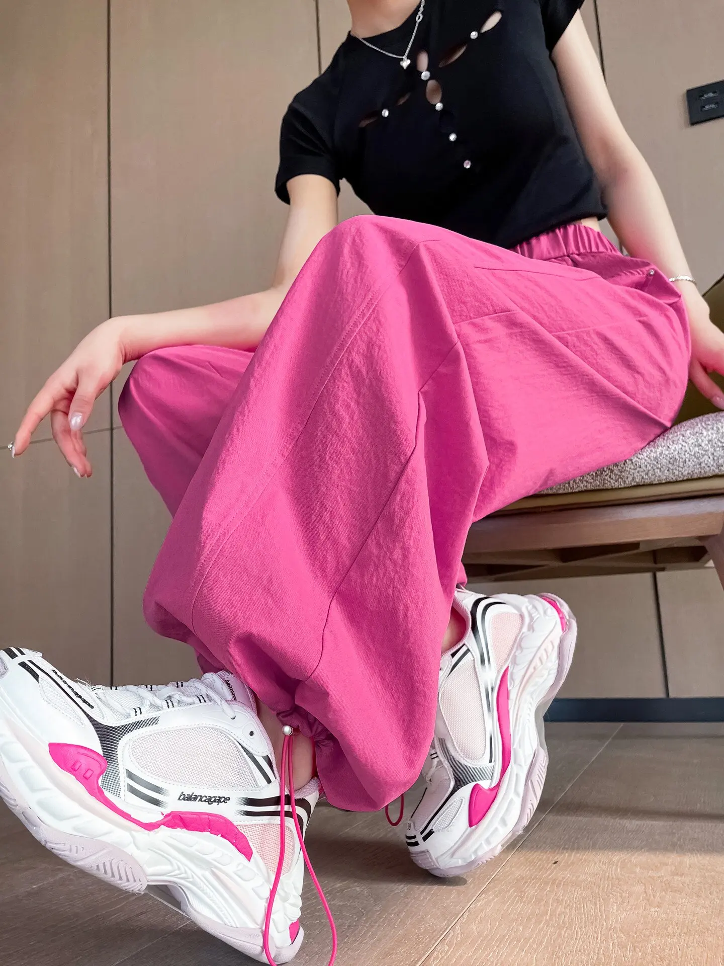 

Ice Silk Quick Dry Work Pants Women Summer Thin Loose Slim Wide Leg Knife Pants Trousers Casual Sports Pants Asymmetrical Hig...