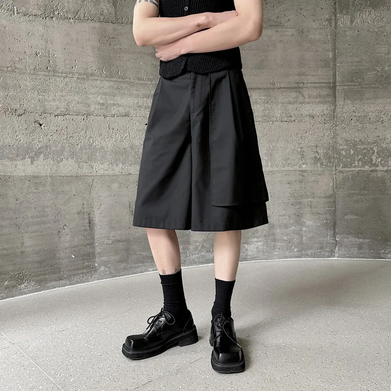 

Асимметричные брюки-кюлоты с широкими штанинами для мужчин, летние, модные, до колена, молодежные, эластичные, повседневные