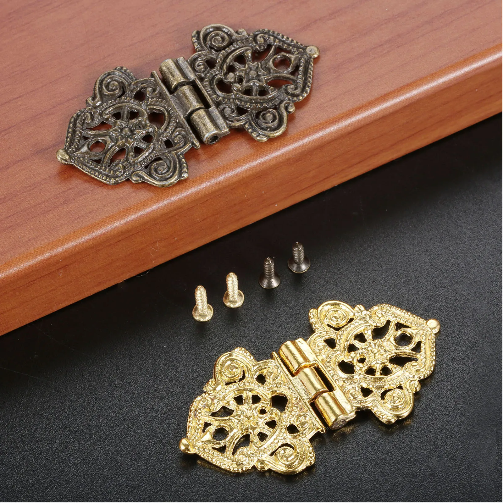 2Pcs Hinges w/screw Antique Bronze/Gold 53*28mm Lace Decor Door Cabinet Jewelry Box Drawer Cupboard Furniture Old Fashion style