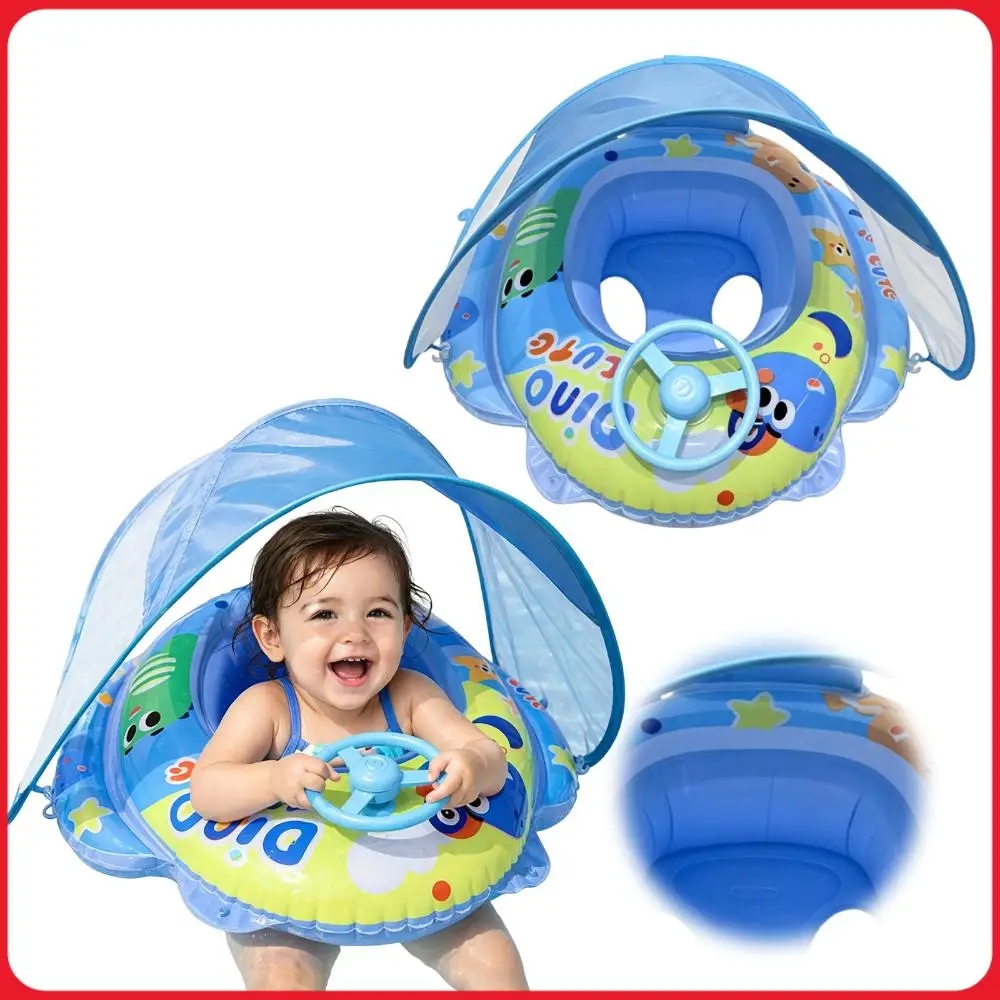 PVC Upgraded Inflatable Baby Pool Float Leak-proof Float Swim Trainer with Steering Wheel Baby Beach Essentials for 6-36M