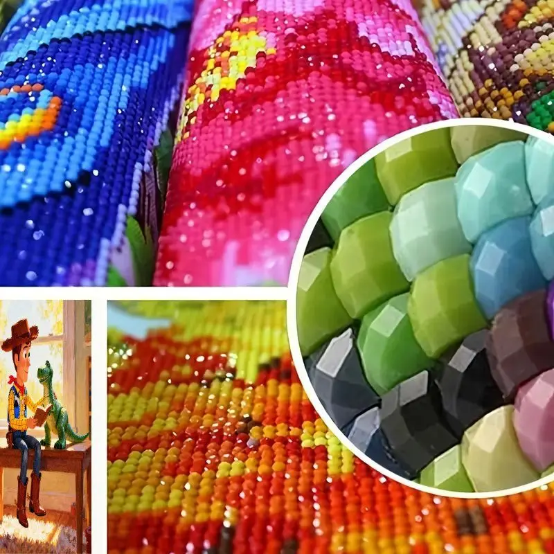 1 Buah Kit Lukisan Berlian Disney Pixar Toy Story Woody dan Rex, Set Seni Karakter Kartun Lucu DIY 5D Full Drill, Teman Baca