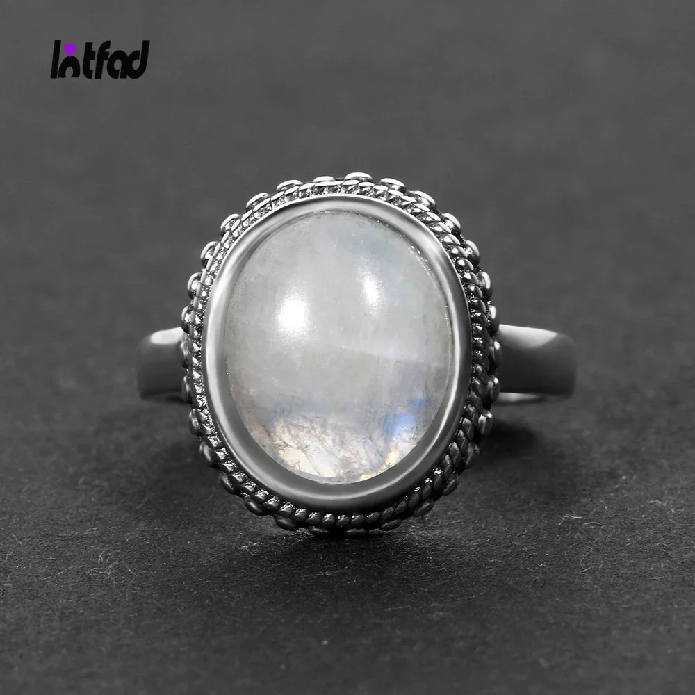 

Natural Oval Moonstone Rings 925 Sterling Silver Finger Ring for Women Anniversary Engagement Party Gift Fine Jewelry