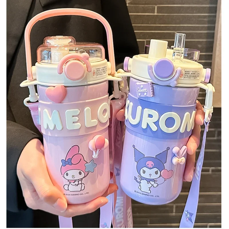 New Anime Sanrio Lovely Cinnamoroll Water Cup Kawaii Kuromi My Melody Student Large Capacity Double Drink Thermos Cup Kids Gift