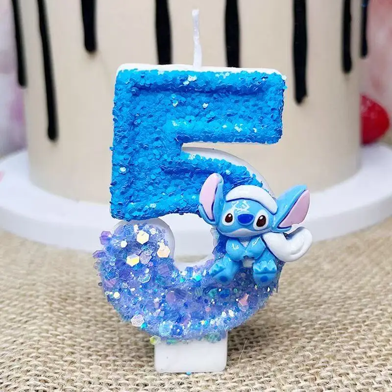 

Cartoon bule Stitch Party Figure Candles 0-9 Candles Cupcake Toppers Cake Christmas Decoration Supplies Favors Supplies Fun