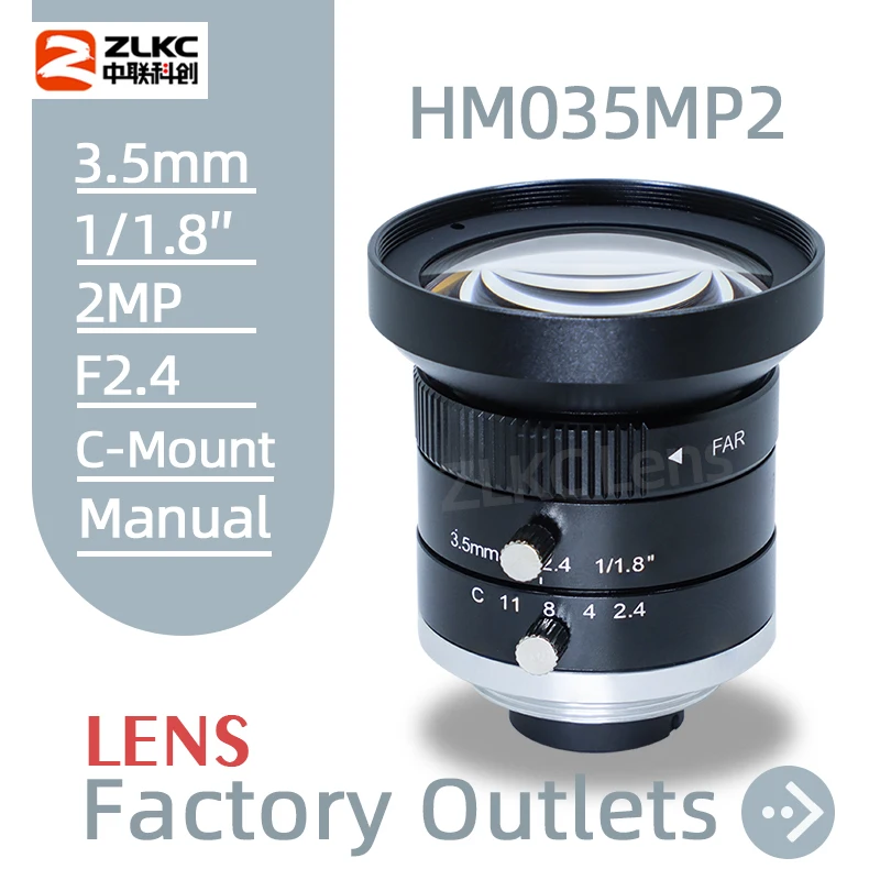 

3.5mm Machine Vision Camera Wide Angle Lens for Video Surveillance 1/1.8" C-Mount Low distortion CCTV/FA F2.4 Industrial Cameras