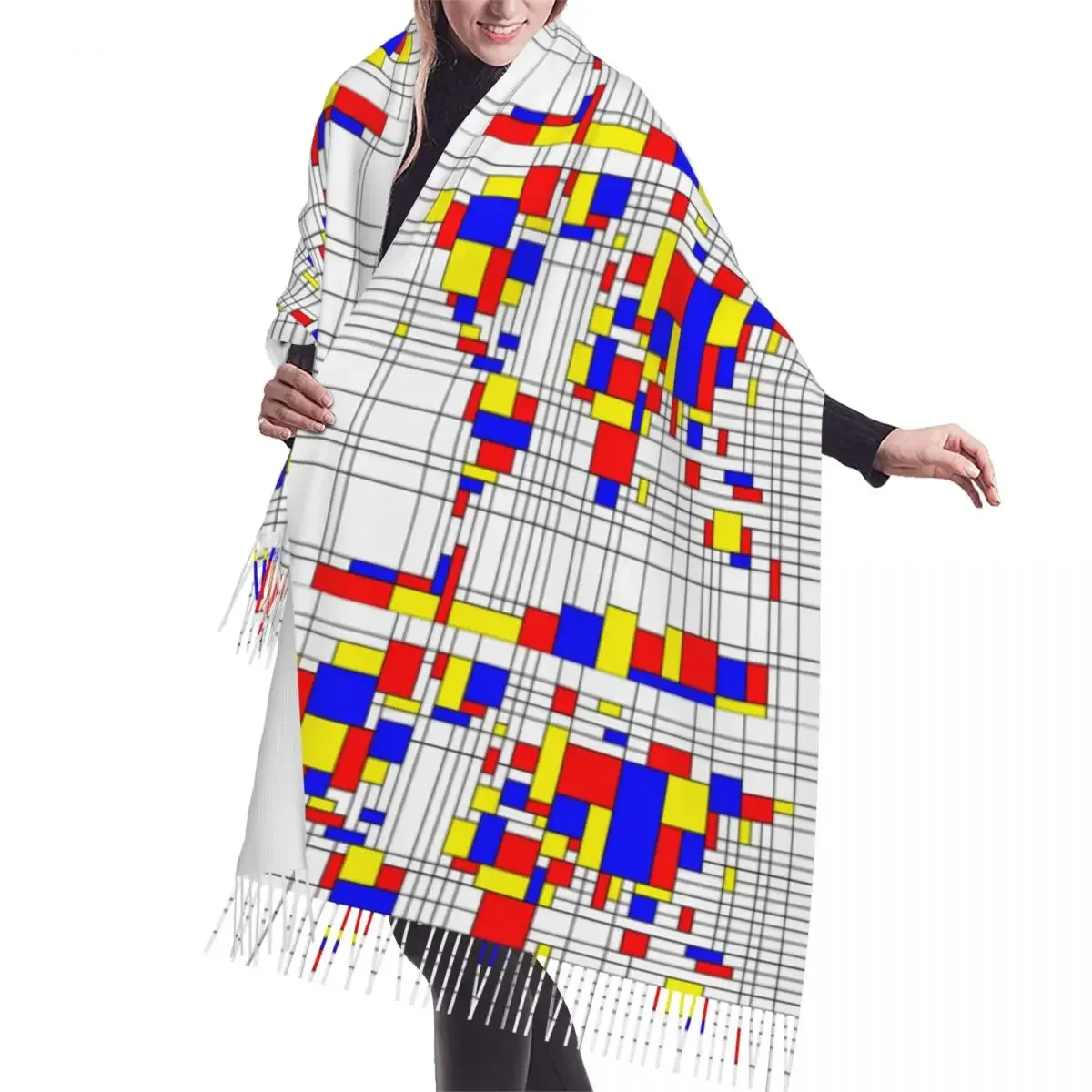 Personalized Piet Mondrian Minimalist De Stijl Modern Art Scarf Men Women Winter Warm Scarves Fashion Versatile Shawl Wrap