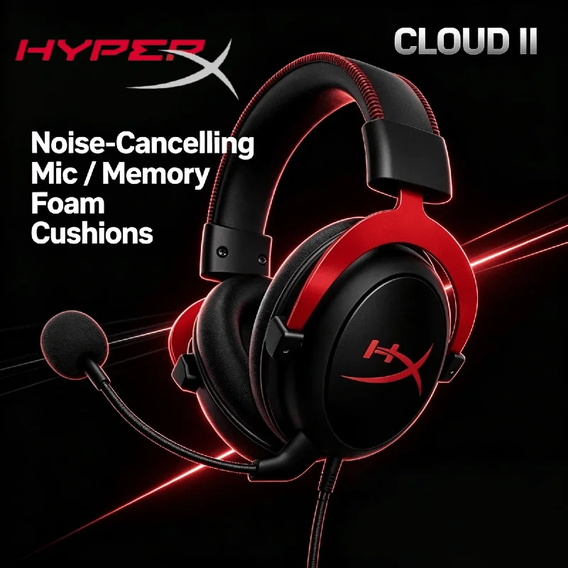 

HyperX Cloud II Wired Gaming Headset Memory Foam Ear Pads Hi Fi Stereo Sound Detachable Noise Cancelling Mic For PC PS4 PS5