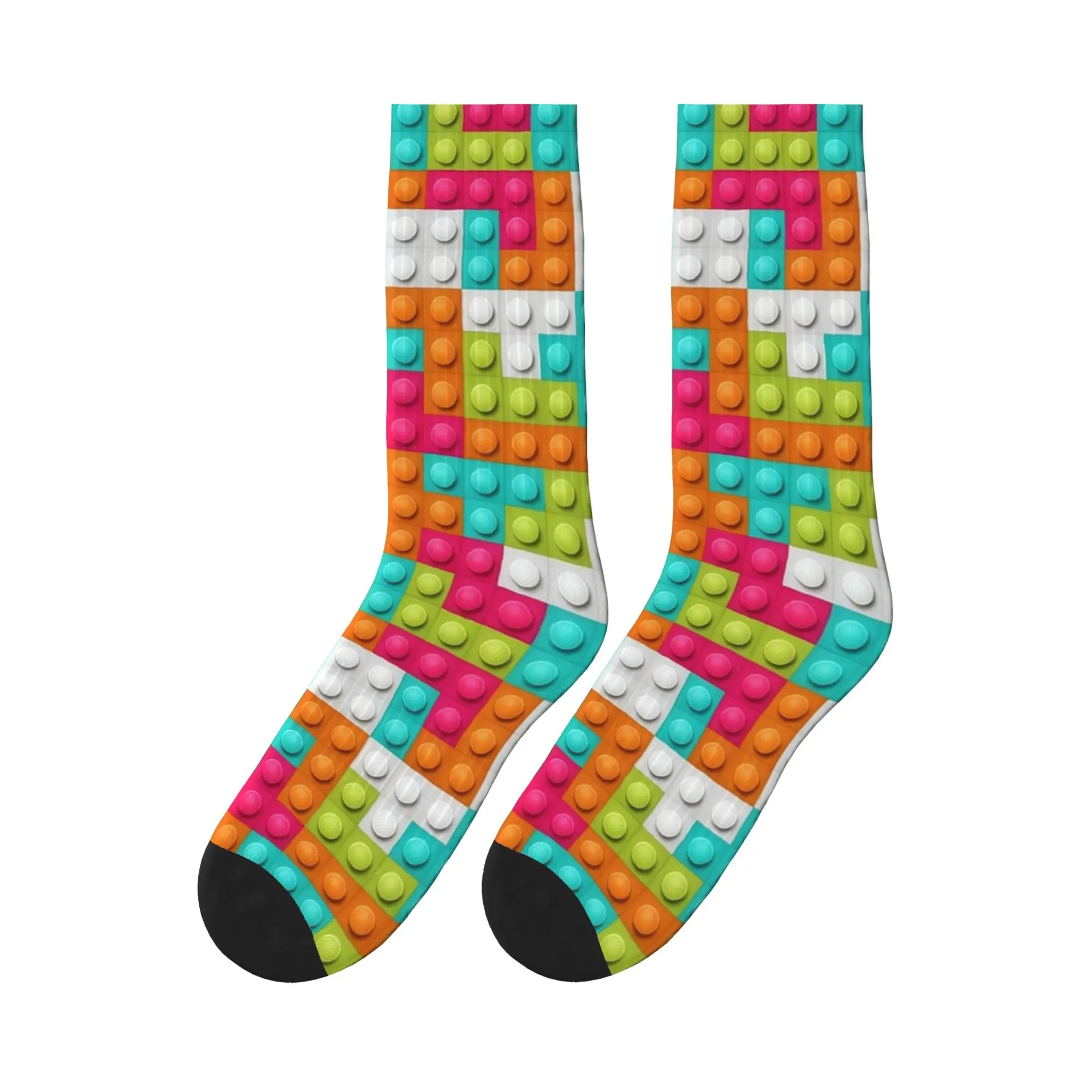 Coral Teal Pink Building Blocks Socks  Leisure Stockings Spring Non Slip Women Men Socks Soft Pattern Outdoor Socks