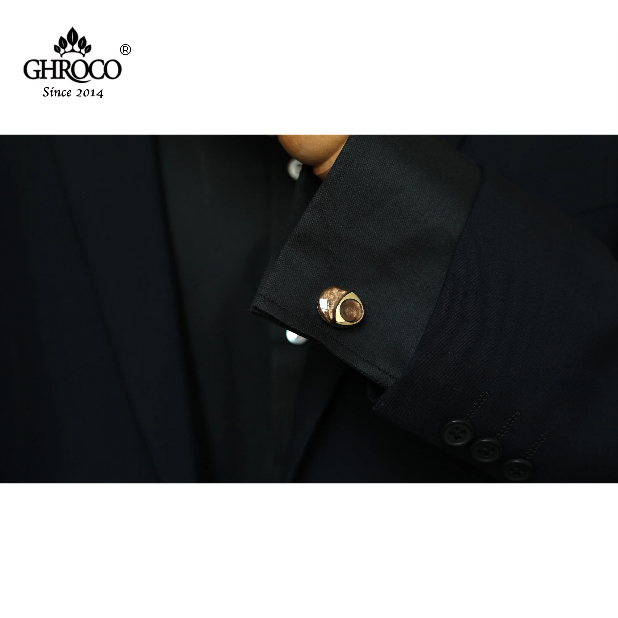 GHROCO High Quality Exquisite Oval Shape Golden O with Drop Epoxy French Shirt Cufflinks Fashion Luxury Gifts for Business Men