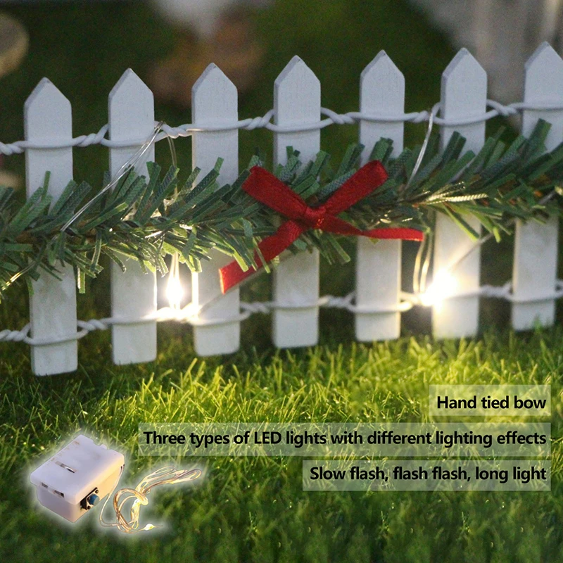 Dollhouse Miniature Fairy Garden Decor Mini Fence Christmas LED Light Rattan Wooden Fence Landscaping Prop