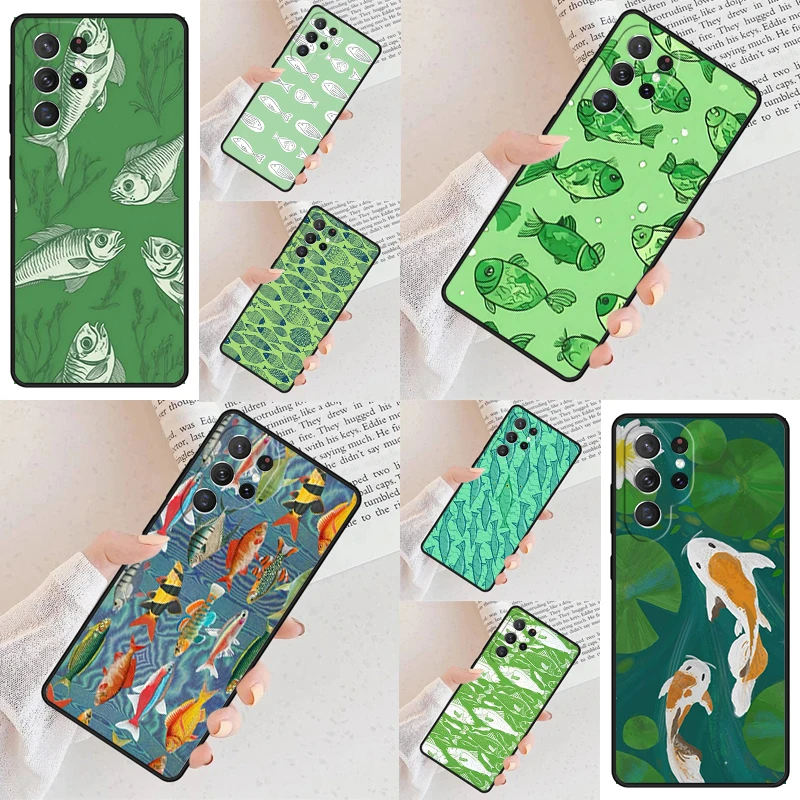 Green Fish Pattern Cell Phone Case for Samsung Galaxy S26 Ultra S25 S24 S23 S22 S21 S20 Note10 Cover