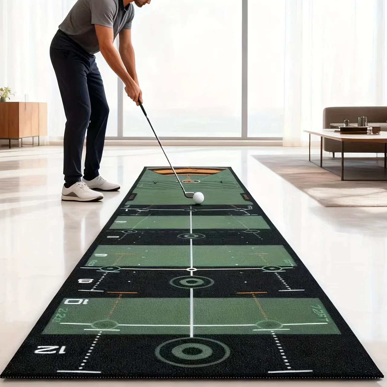VIKAMA Golf Putter Training Mat Indoor Office Anti Slip Portable Putting Green Practice Carpet Home Training Aid