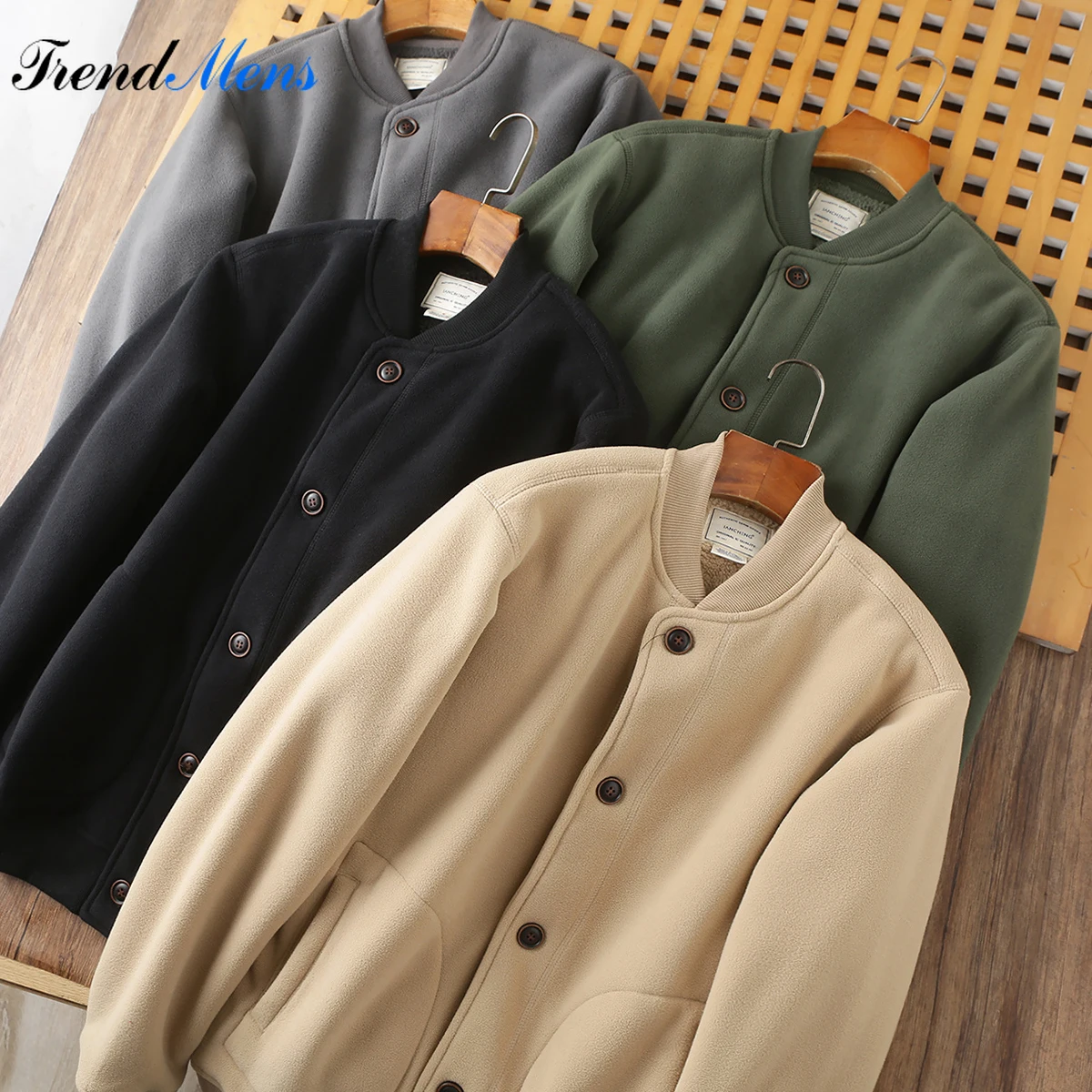 

Men Polar Fleece Solid Round Neck Jacket Warm Thickened Baseball Jacket Amikaki Men's Top Outerwear Comfort Stand Collars Coat